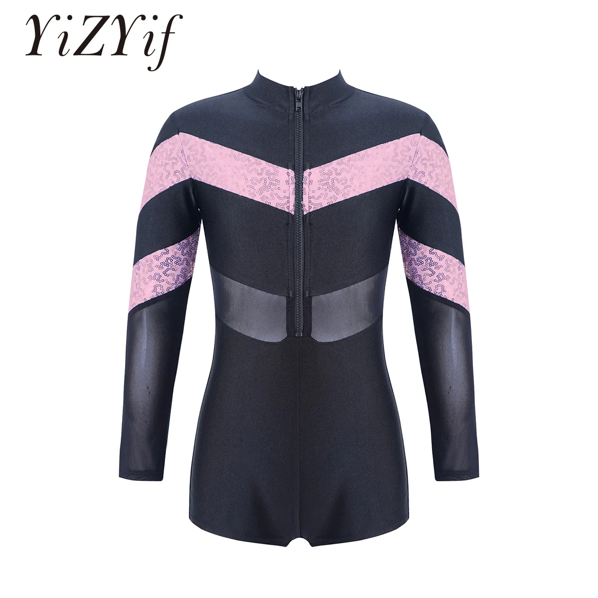 

Sparkle Sequin Ballet Unitard Jumpsuit Girls Long Sleeve Zipper Gymnastics Leotard with Pant One Piece Ballerina Dance Wear