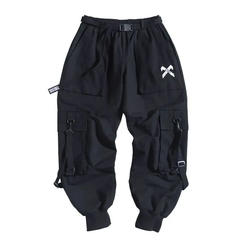 Брюки-карго Techwear мужские тактические ленты хип-хоп повседневные уличные штаны с