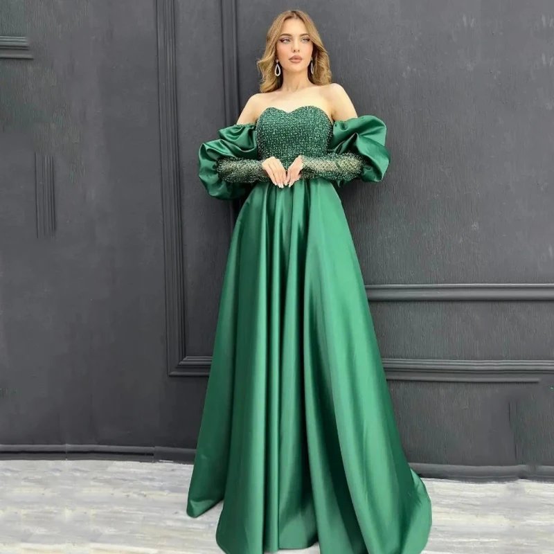 

Зеленые вечерние платья, блестящие вечерние платья с длинным рукавом и открытыми плечами для выпускного вечера, бальное платье для милой, вечернее платье, вечернее платье