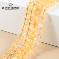 natural citrine crystal beads round smooth yellow quartz stone loose spacer bead for jewelry making necklace bracelet accessory