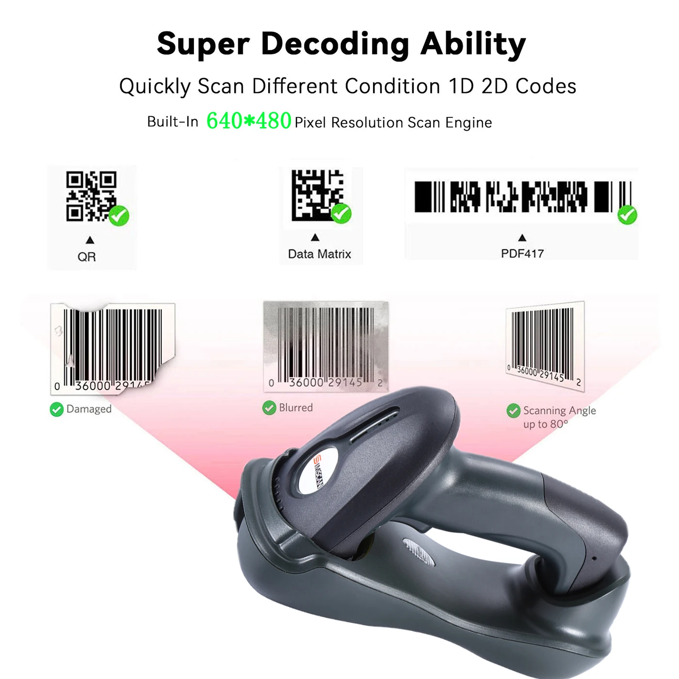 

Bluetooth Barcode Scanner 1D 2D Handheld QR code Scanner 433MHz USB Wireless Barcode Reader For Supermarket Warehouse Library