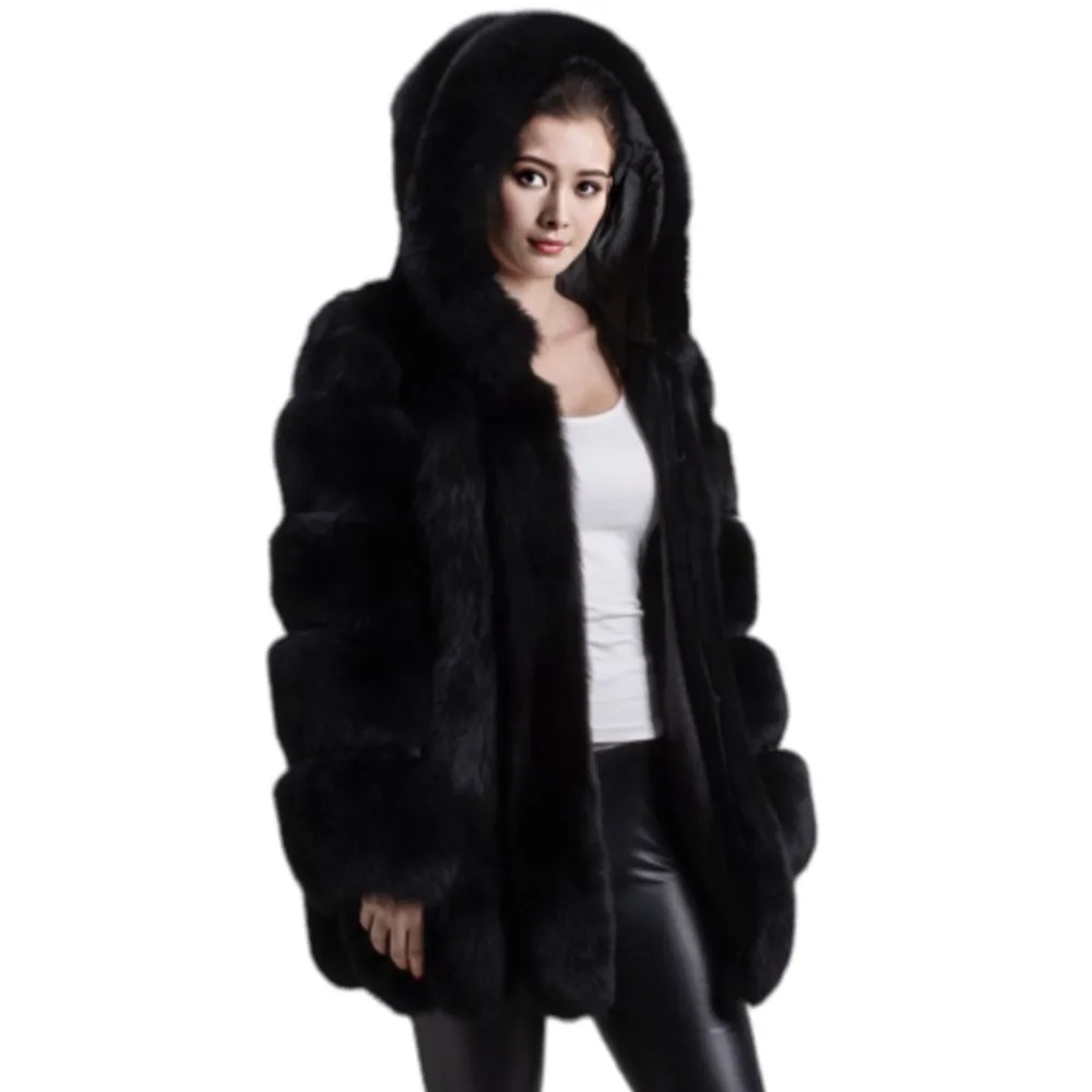 Women's Winter Warm Real Fox Fur Hooded Coat Luxury Long Sleeves Fur Jacket Ladies High Quality Fluffy Natural Fur New Outerwear
