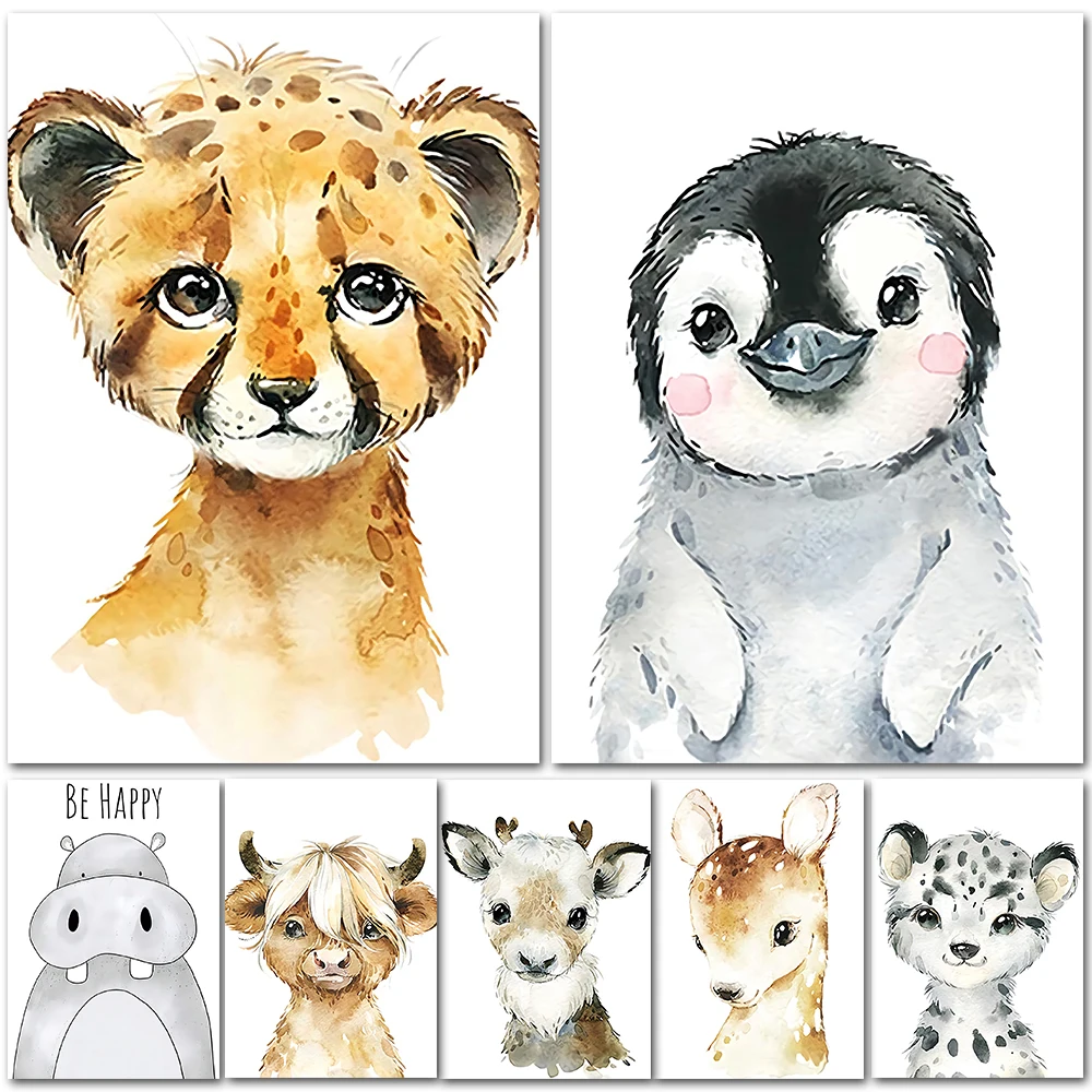 

Детский постер с мультяшными животными, милые принты Q и плакаты, Декор для дома, гостиной, спальни, художественные картины для бара, кафе, бе...