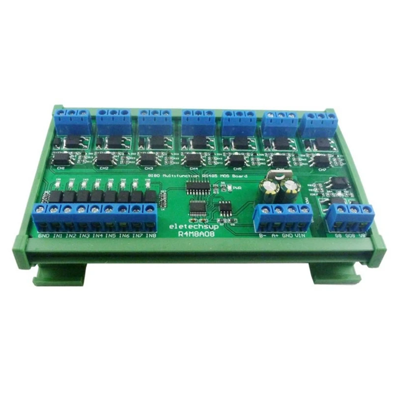6-25 В 8-изолированный DIN35 UART RS485 MOSFET модуль Modbus RTU плата переключателя управления