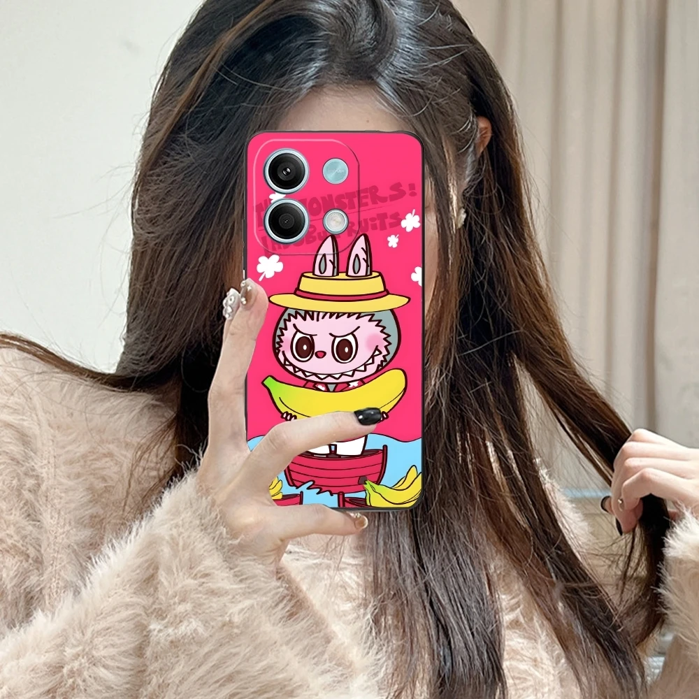 Милый чехол Labubu для мобильного телефона Xiaomi Redmi Note 13 12 11 10 9 8 7 6 S A Pro Lite Plus 5G черный