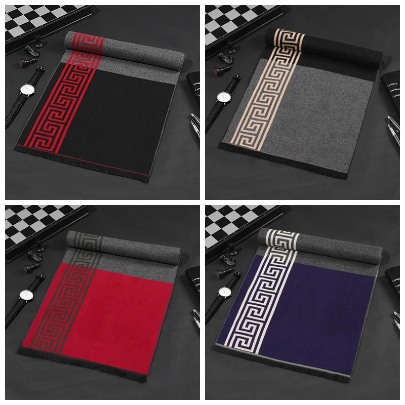 

Business Scarf Men High Quality Cashmere Scarves Vintage Shawl Spots Striped Wrap Winter Luxury Designer Neckerchief Gifts