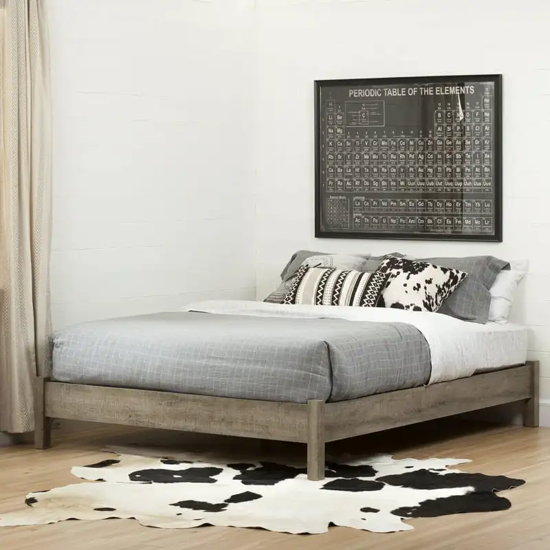 

Queen Bed on Legs- Rustic Style Weathered Oak