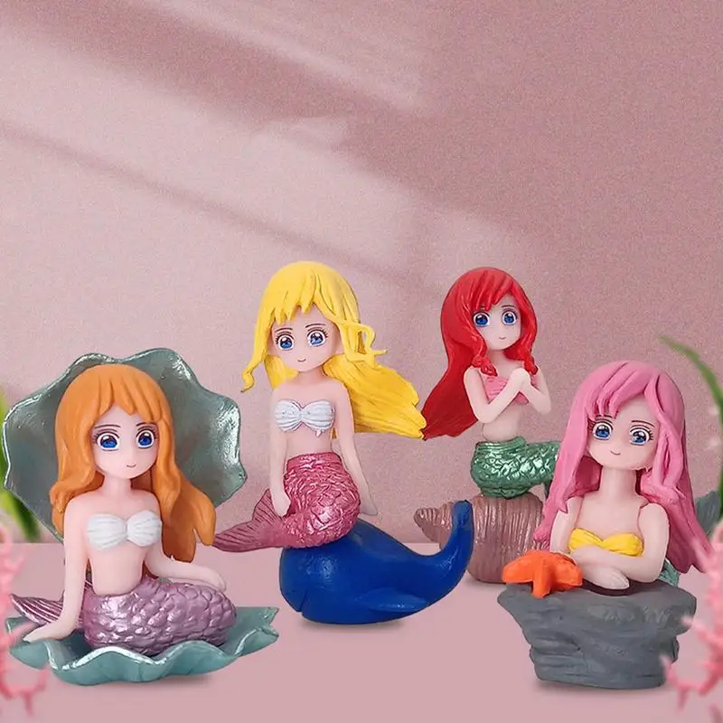 

Aquarium Mermaid Decor 4PCS Fish Tank Cute Little Mermaid Ornament For DIY Craft Aquarium Desk Theme Decor Aquarium Accessories