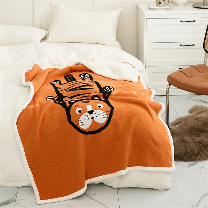

Thick Winter Tiger Plush Blanket Knitted Berber fleece office nap blanket sofa blanket in winter throw blanket