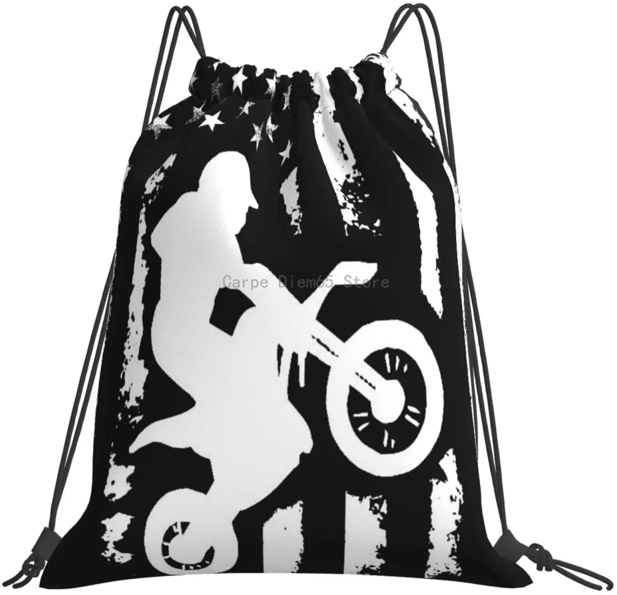 

American Flag Motorcross Dirt Bike Sports Gym Sack Drawstring Bag Sport Yoga Travel String Bag For Men Women Boys Girls