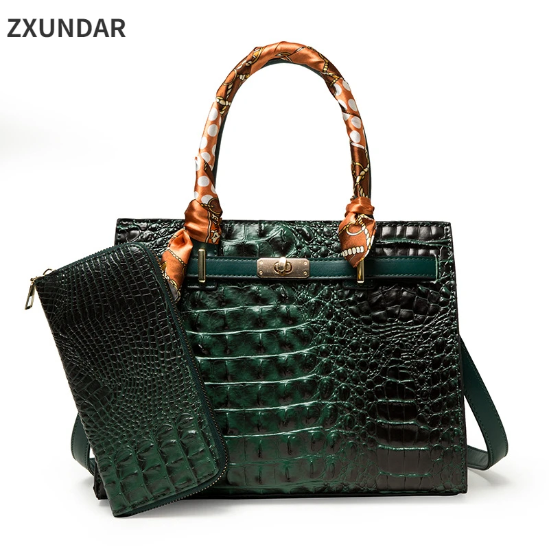 

Vintage Women Handbag Alligator Pattern PU Leather Shoulder Shopping Bag Ladies Casual Large Capacity Zipper Purse For Female