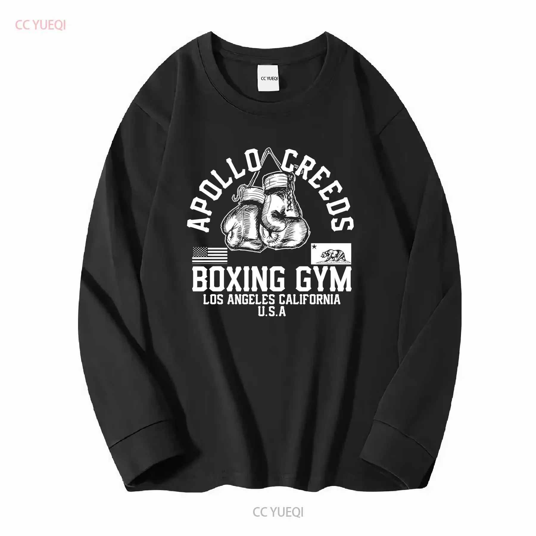 Фото Футболка Apollo Creed Boxing Gym, черная, винтажная, в стиле Cult Fightclub, с эффектом потертости, дышащая, слегка укороченная, модная, с графическим принтом №3
