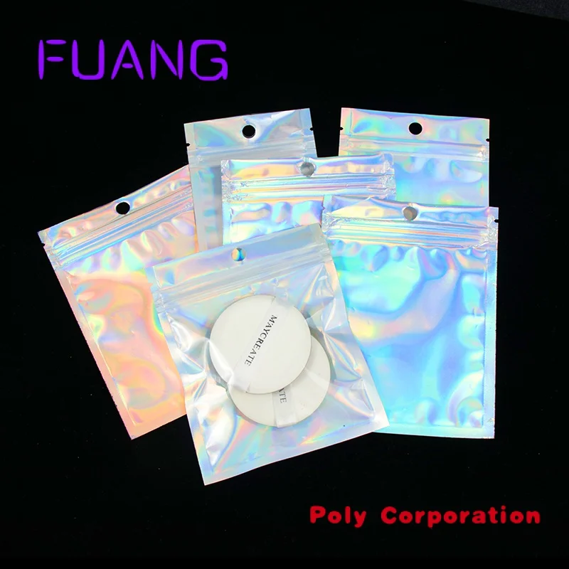 Custom printed Front  Laser holographic mylar  plastic three side seal aluminum foil packing bag with zip