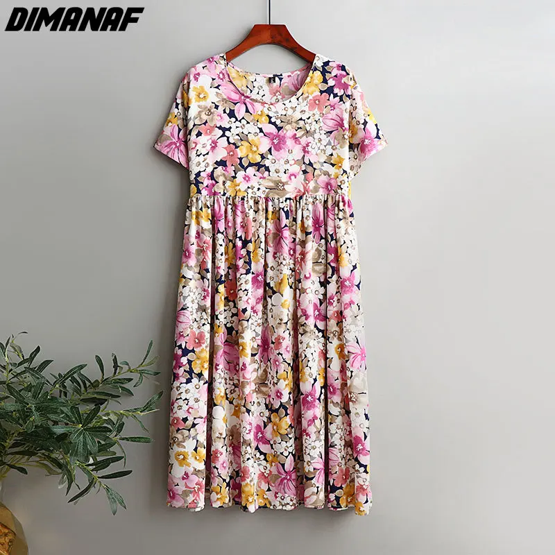 

DIMANAF Women Dress Summer Sundress Chiffon Beach Holiday Print Flowers Fashion Lady Vestidos Loose Casual Maxi Dress Oversize