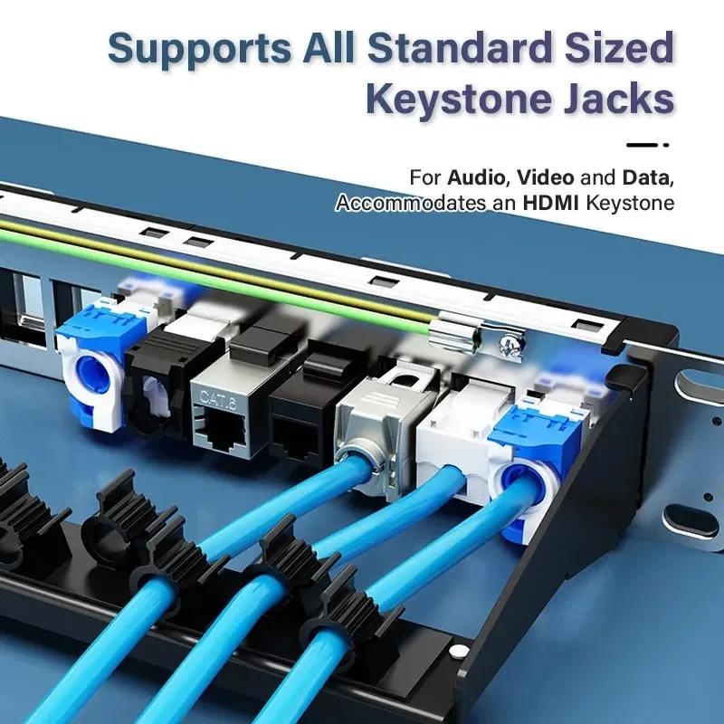 Фото Патч-панель на 24 порта RJ45 с экранированием и заглушками для Keystone Jacks/Keystone Coupler, для установки в стойку или на стену №2