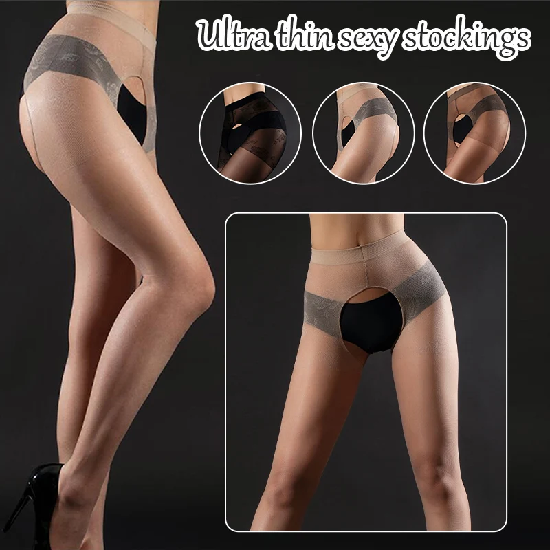 Women Super Shiny Glossy Silky Pantyhose Ultra Thin Sheer Jacquard Open Crotch Stockings Elastic Socks Stretchy Slim Tights