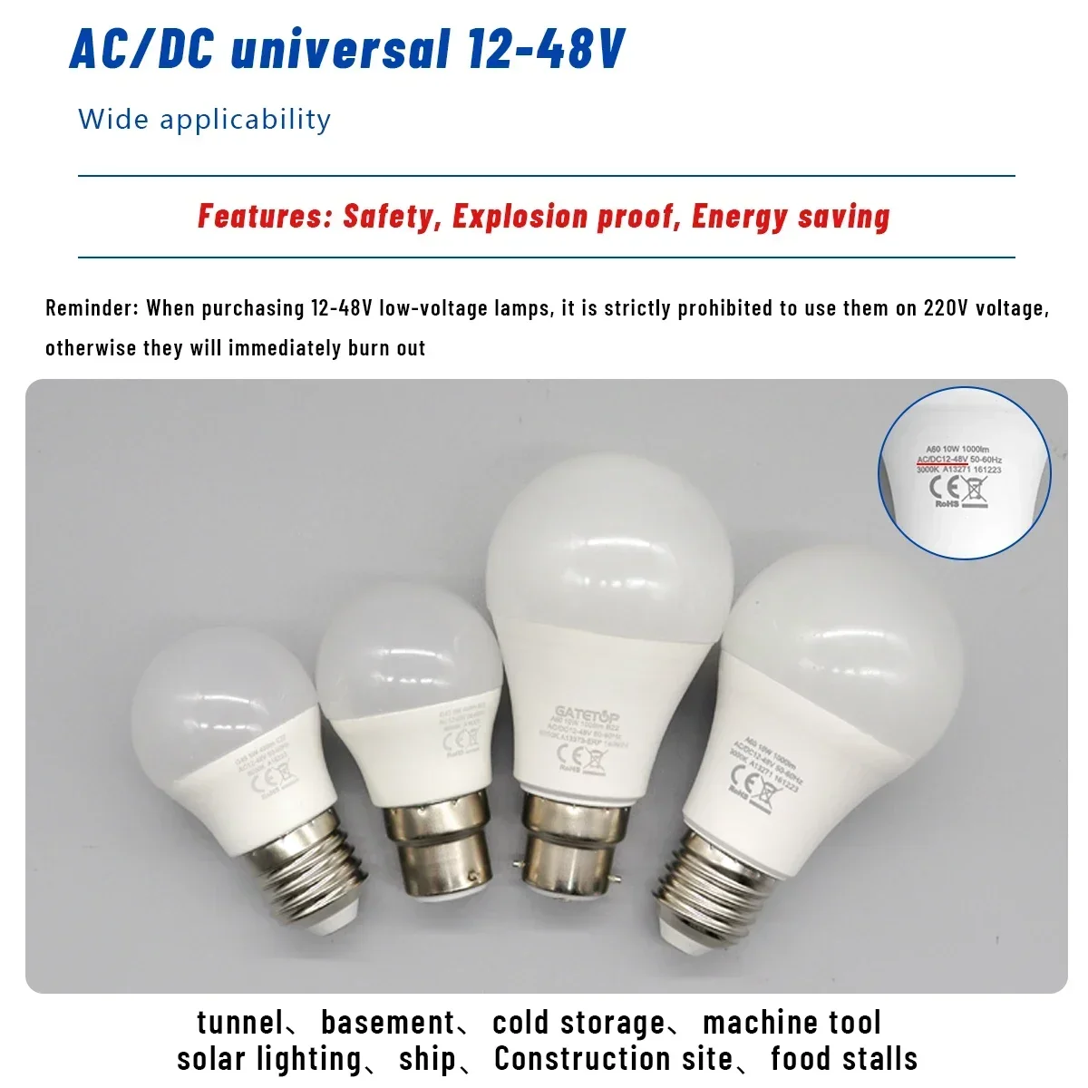 10PCS 12-48 Volt Low Voltage LED Light Bulb E27 B22 5W 10W Lighting Cold Warm White Lamp Work with Solar System Outdoor
