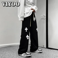 summer mens drawstring casual clothing straight trousers sweatpants high street trend baggy wide leg jogging mopping pants man