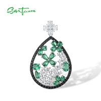 santuzza 925 sterling silver pendant for women sparkling green black spinel white cz flower pendant chic trendy fine jewelry