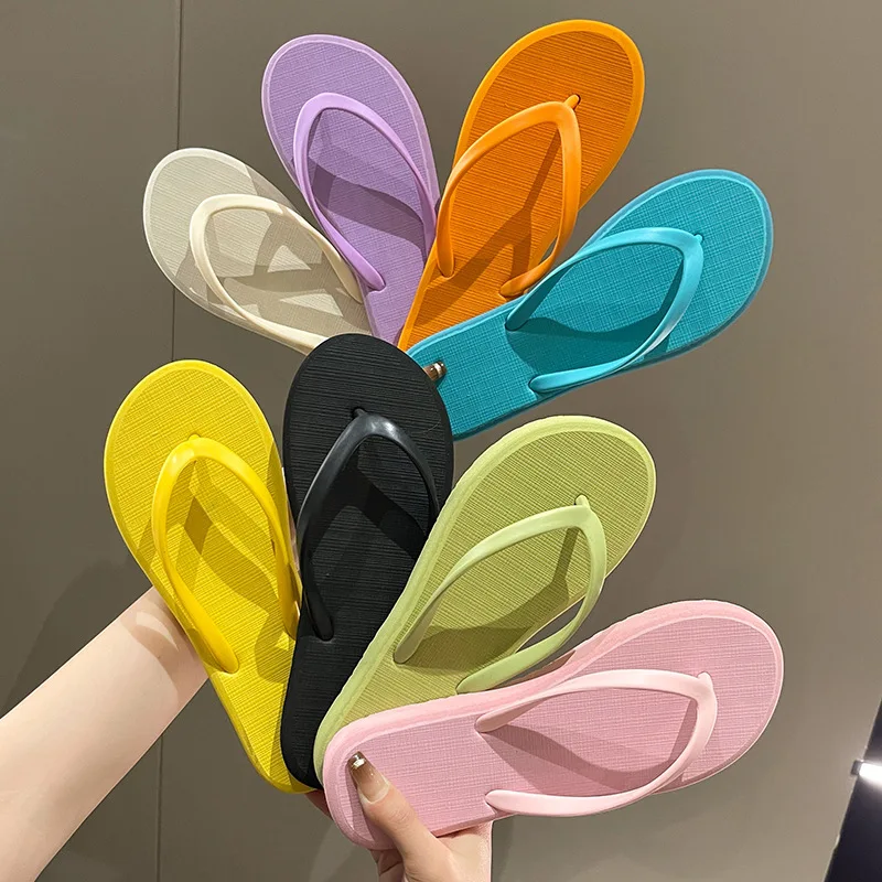 

Summer New Clip Toe Slippers Fashion Outdoor Flat Beach Sandals Female Anti-slip Casual Flip Flops Pantuflas De Mujer 2023