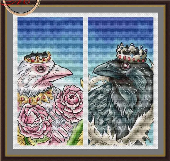 

Cross Stitch 14CT Ecological Cotton Threads Embroidery Home Decoration Hanging Letter Flower Crow King and his wife 33-32