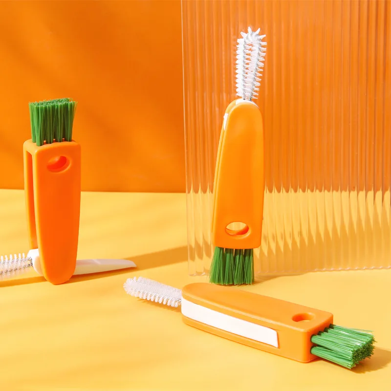 

Multifunctional Carrot Cup Cleaning Brush Three-in-one Cup Brush Milk Bottle Thermos Bottle Mouth Gap Groove Cleaning Brushes