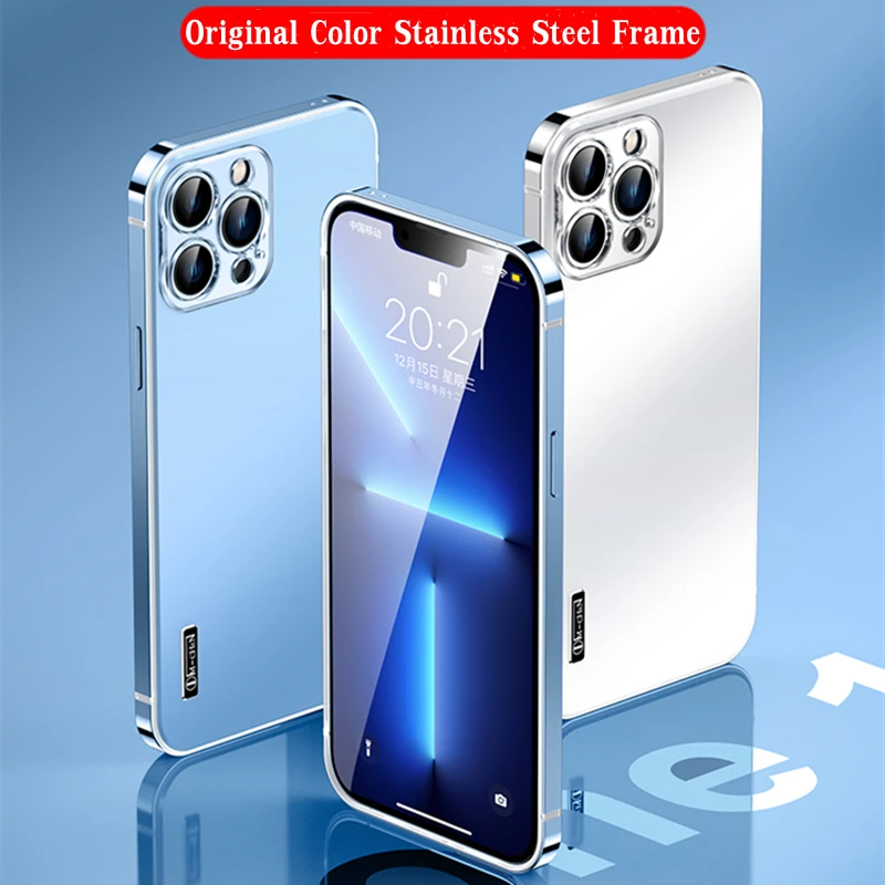 

Luxury Stainless Frame Phone Case For iPhone 12 13 Pro Max Case Shockproof Metal Armor Hard PC Cover For iPhone 13 Pro Max Case