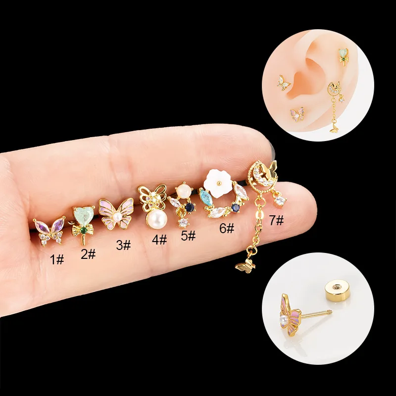 

1Pcs Piercing Stud Earrings for Women Earrings Korean Style Jewelry Ear Cuffs Stainless Steel Butterfly Stud Earrings for Girls
