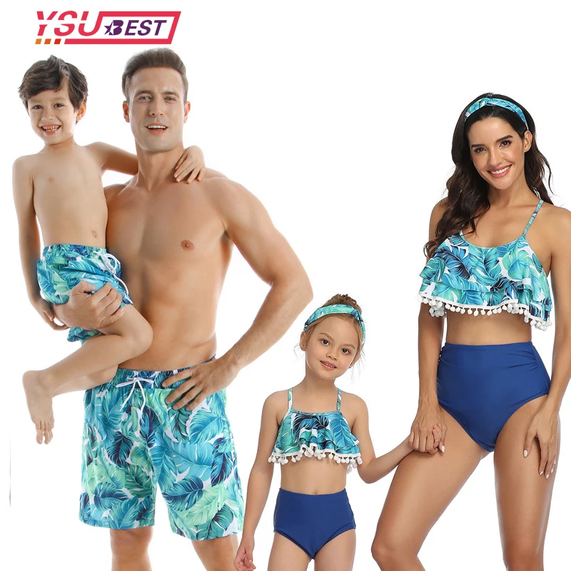 

Mommy and Me Swimwear Dresses Dad Boys Swim Shorts Fashion Family Matching Clothes Outfits Look Mother Daughter Bikini Swimsuits