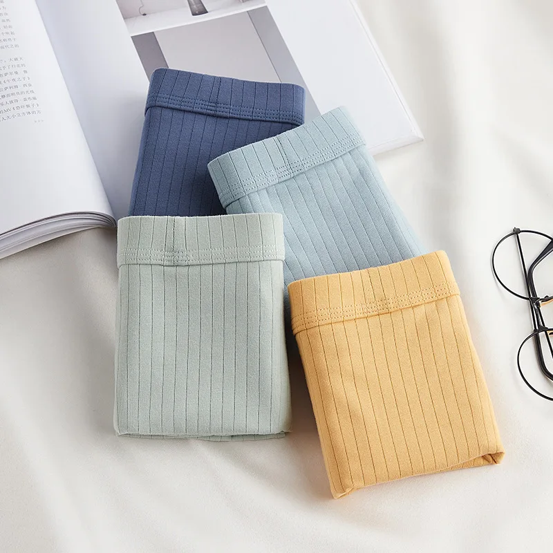 Men's Cotton Underwear Breathable Striped Short Boxer 3PCS