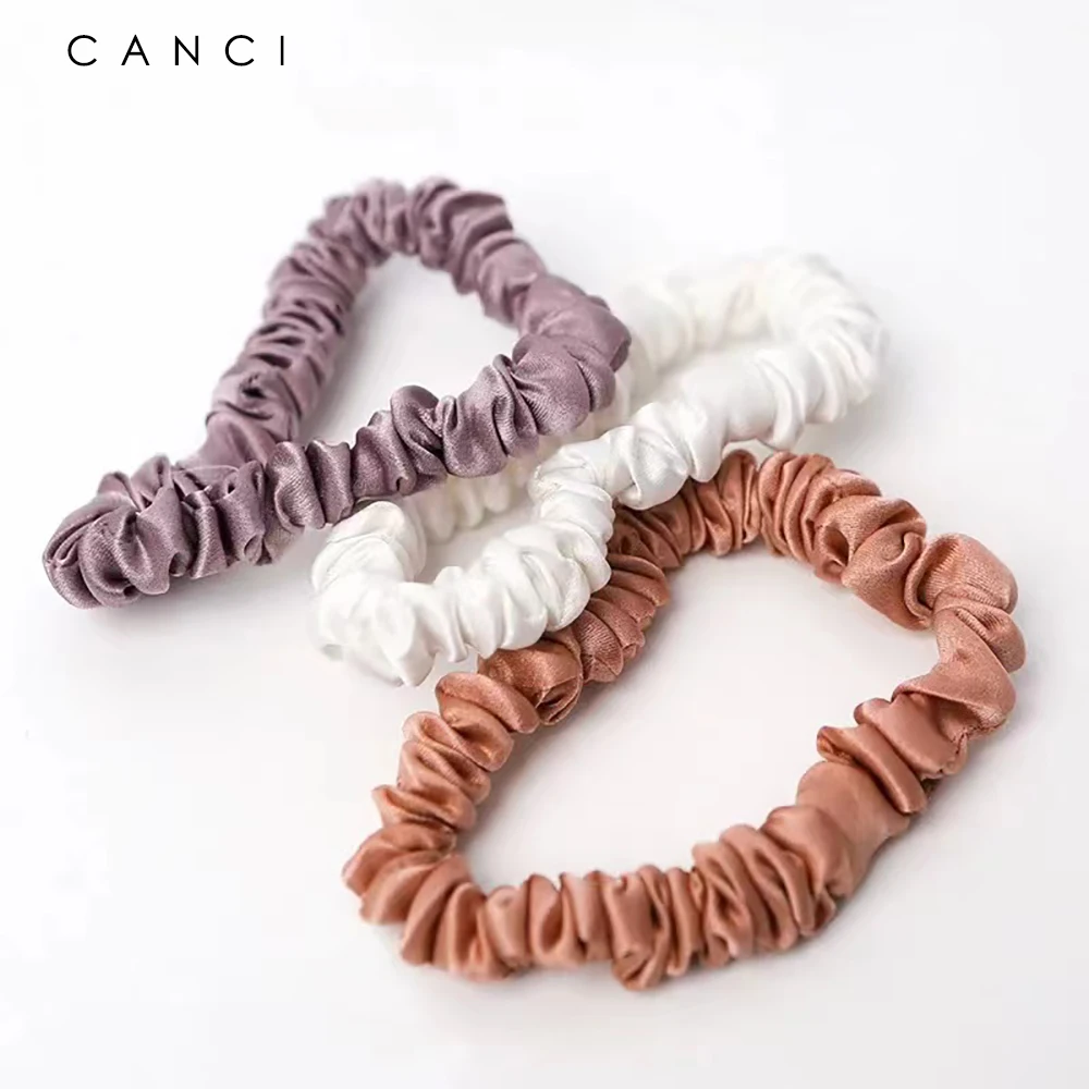 100% Pure Silk 22 Momme Women Scrunchies 1CM Ropes Hair Bands Ties Elastics Ponytail Holders for Girls Accessories Head Band