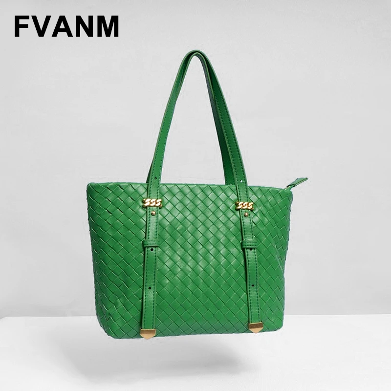 

Simple Fashion Authentic Leather Sheepskin Woven Portable Tote Bag Retro Luxury High-End Large Capacity Shoulder Crossbody Lady