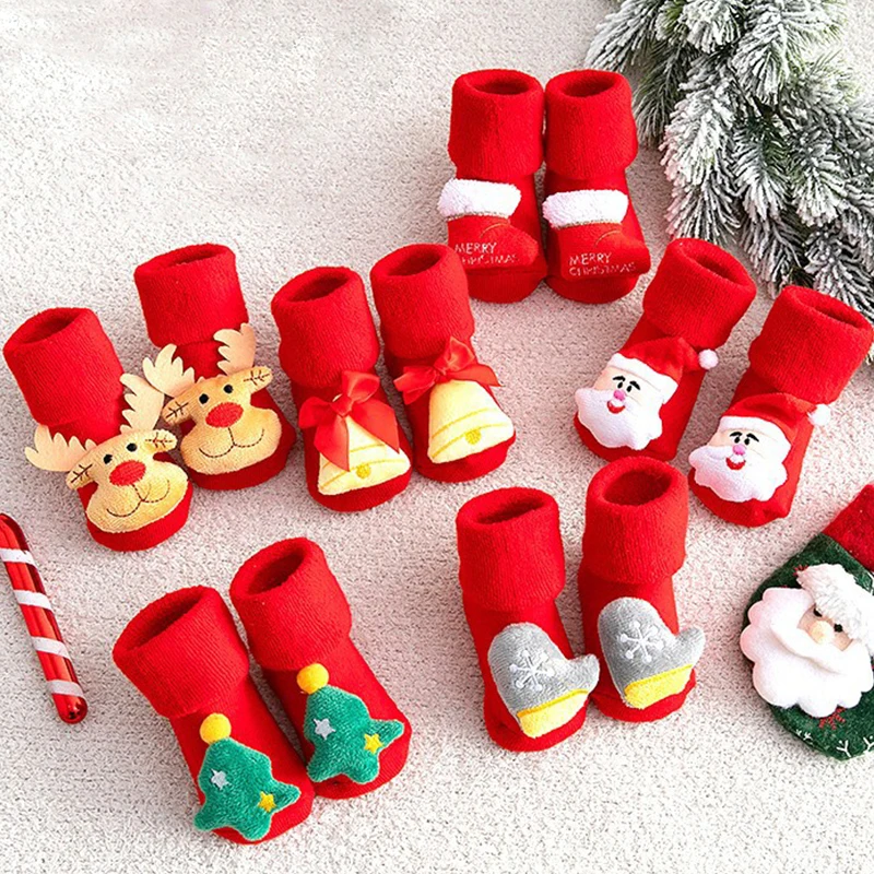 

Christmas Socks Kids For Girls Boys Non-slip Print Cotton Toddler Baby Newborns Infant Short Socks Clothing