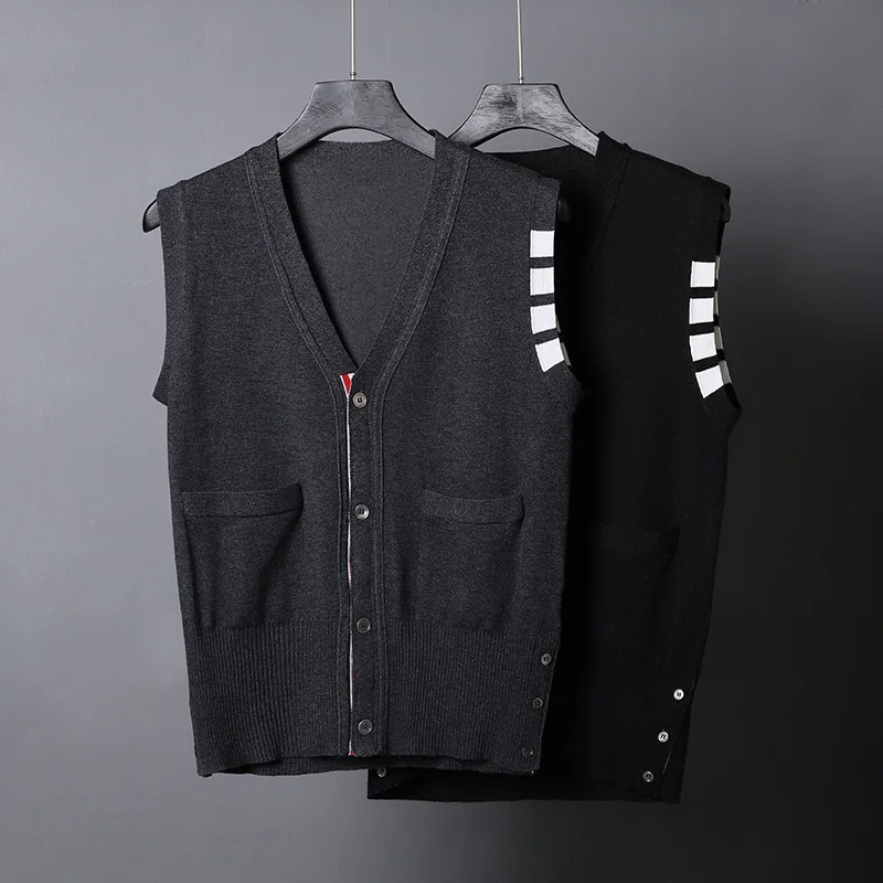 

Sweaters Women Slim Cardigans V-Neck Wool Vest Striped Casual Outerwear Korean Design High Quality