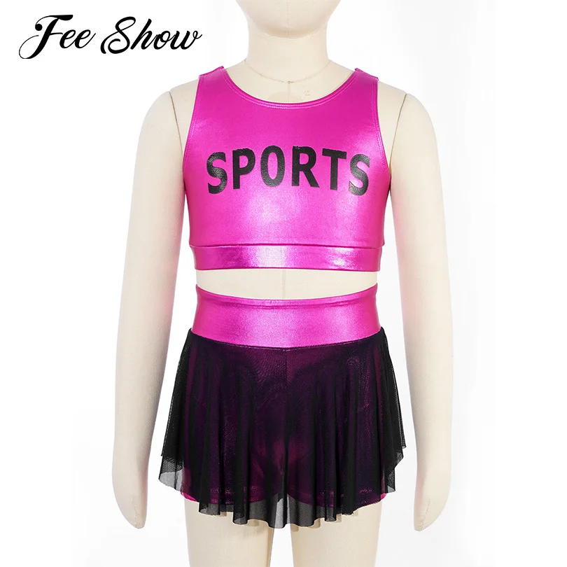 

Kids Girls Jazz Costumes Sets Girls Glittering Metallic Crop Tops with Shorts for Kids Stage Performance Modern Dancing Clothes
