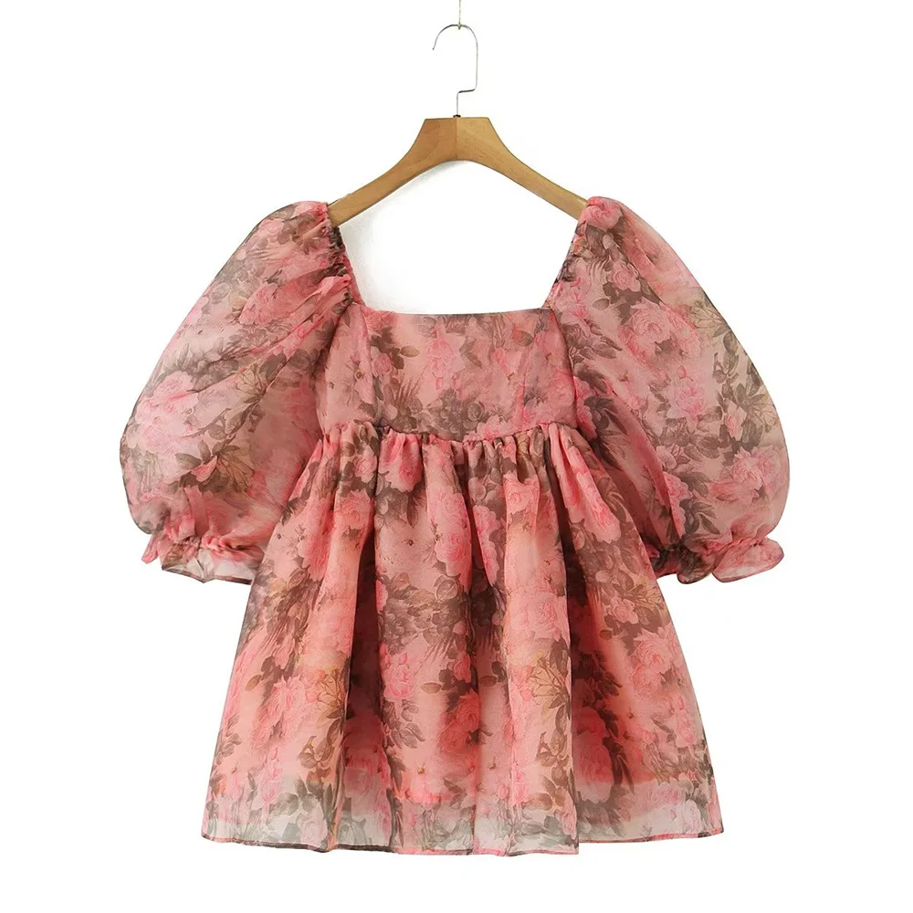 

Новейший дизайн, платье для девочек из органзы с цветочным принтом, милое платье с буфами для девочек, Короткое мини-платье