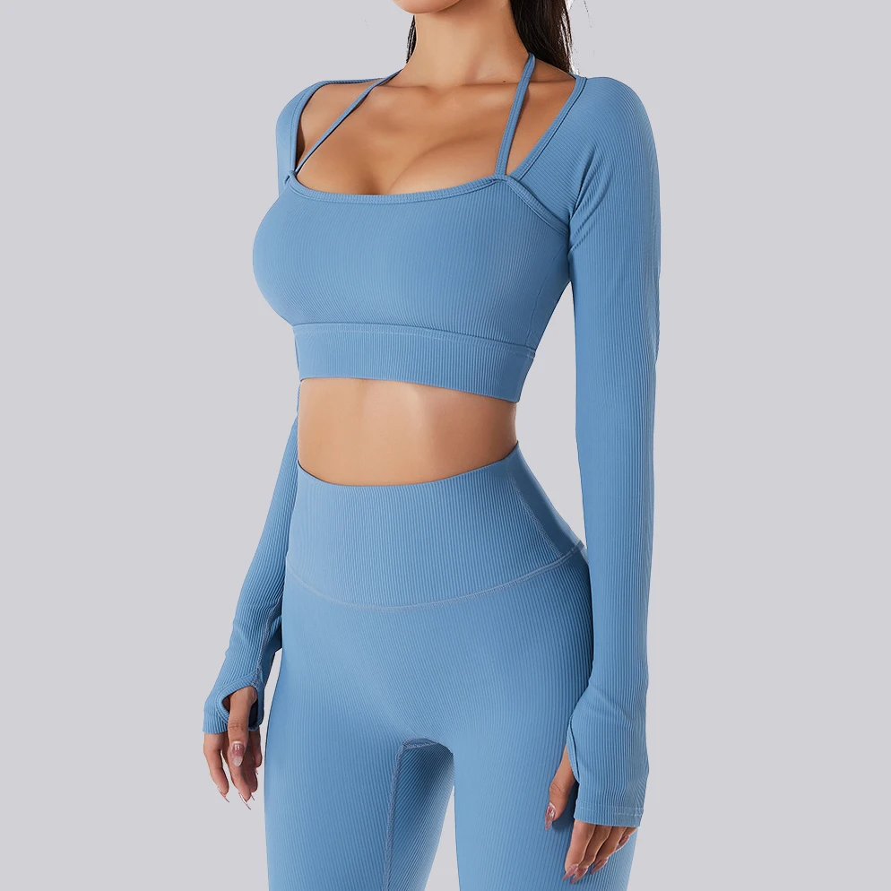 Комплект для йоги из двух предметов в рубчик леггинсы тренировок спортивный