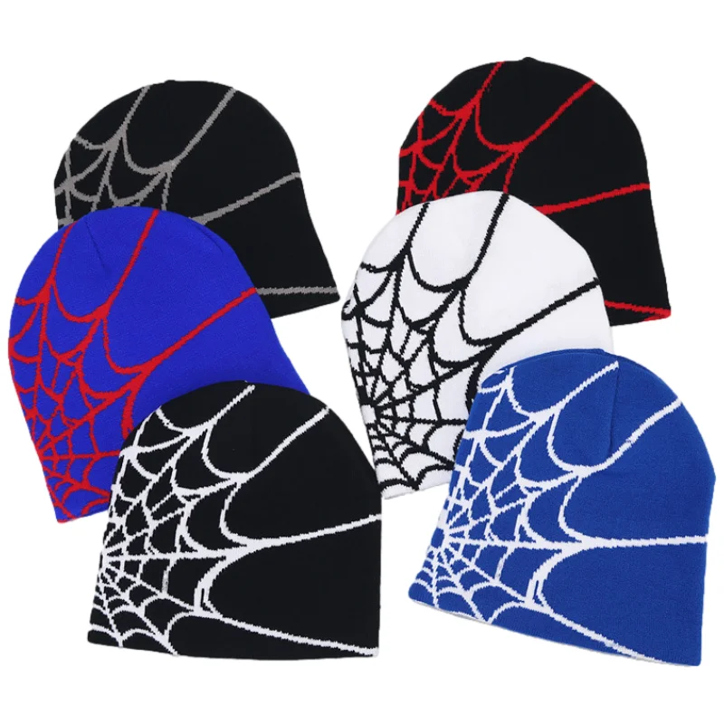 

Spider Web Beanies Unisex Jacquard Elastic Knitted Hat Y2K Gothic Hip Hop Wool Hats Women Winter Warm Sport Ski Bonnet Skull Cap