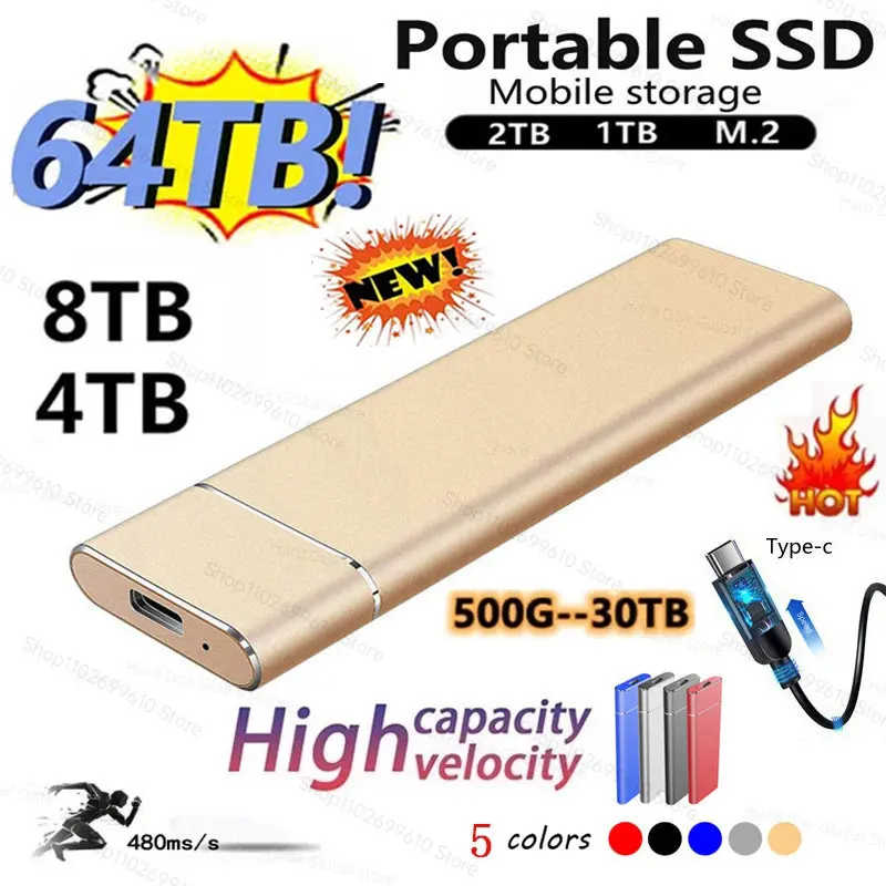 

2023 New Portable SSD High-Speed 1TB 2TB 128TB 16TB Hard Disk External Mobile Hard Drive USB 3.1/Type-C Interface Mass Storage