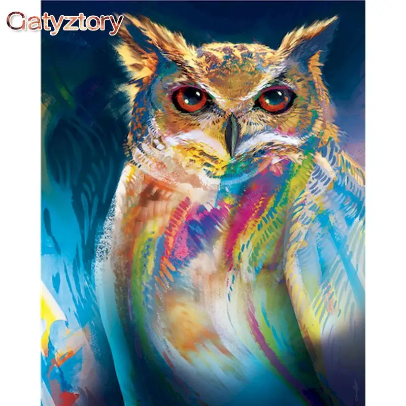 

GATYZTORY Oil Painting By Numbers For Adults Children Colorful Owl Animal Picture By Number 40x50cm Framed On Canvas
