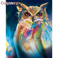 gatyztory oil painting by numbers for adults children colorful owl animal picture by number 40x50cm framed on canvas