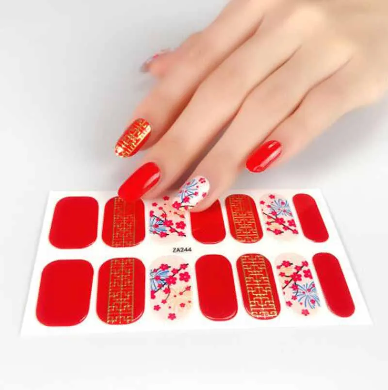 

14 Tips New Year Fake Nail Stickers Phoenix Plum Nail Art Decal Manicure Decorations Wraps Full Cover Self-adhesive Stickers