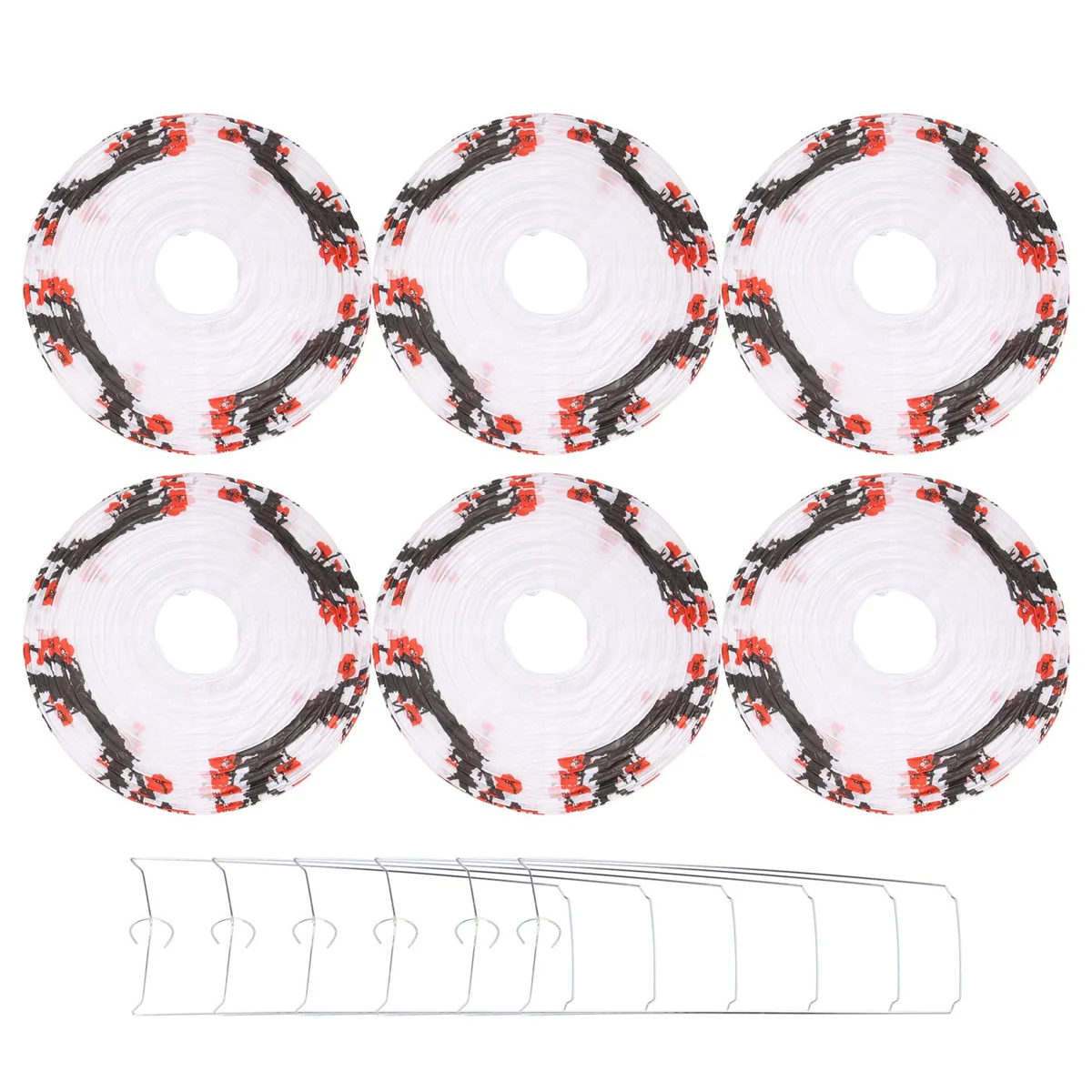 6 Pack 12Inch Flowers Paper Lantern White Round Chinese Japanese Lamp for Home Wedding Decoration