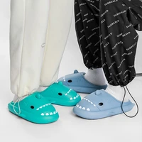 cartoon shark slippers home cotton slippers couple waterproof soft sole plush warm winter shoes women man platform cotton shoes