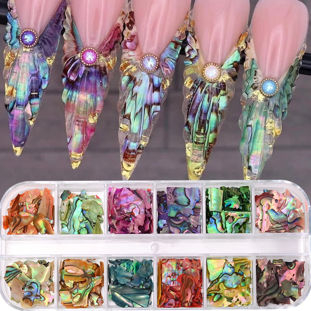 12 цветов 3D нестандартный дизайн ногтей морское ушко хлопья ракушки кусок для