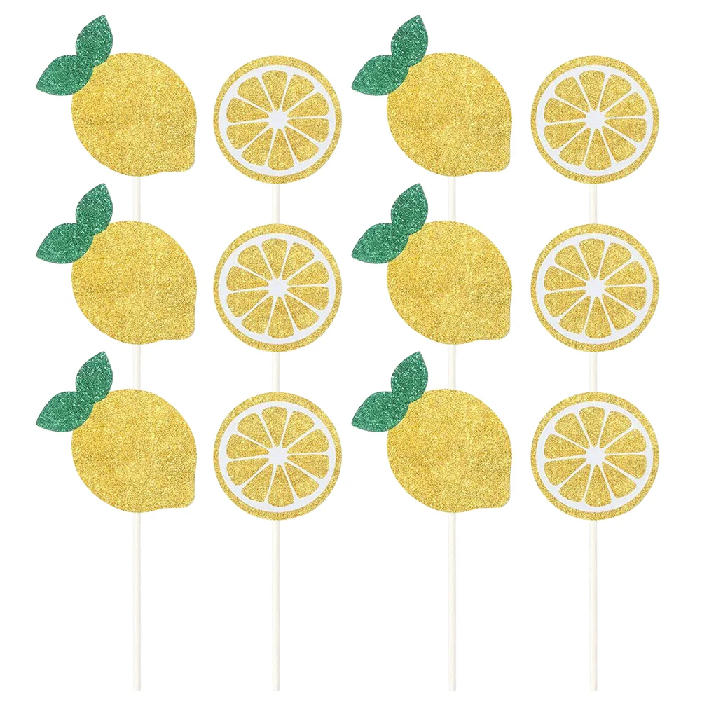 

12pcs Glitter Lemon Cake Inserts Shiny Cake Toppers Glitter Cake Inserts