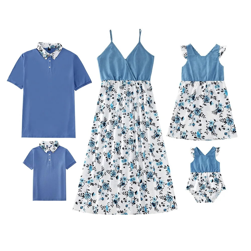 

Fashion Family Set Flower Mother Daughter Matching Dresses Father Son Cotton T-Shirts Mom Mum Baby Mommy and Me Clothes Outfits