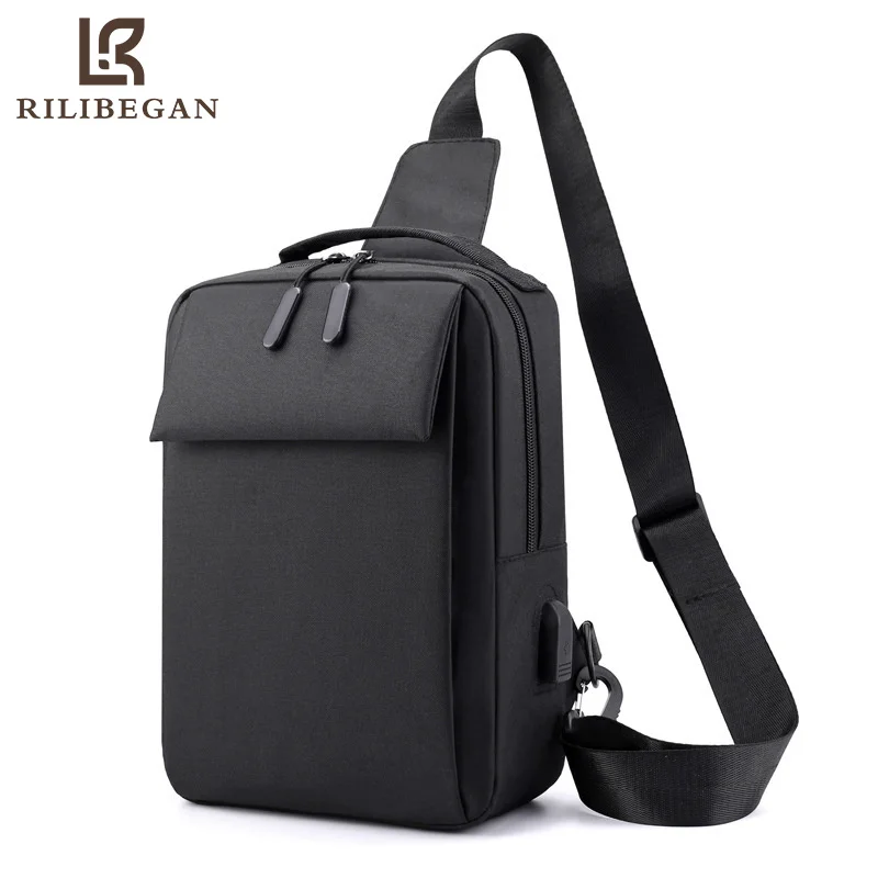 

Men's nylon shoulder bag, waterproof chest bag with high-quality USB charger, leisure travel shoulder bag, new series