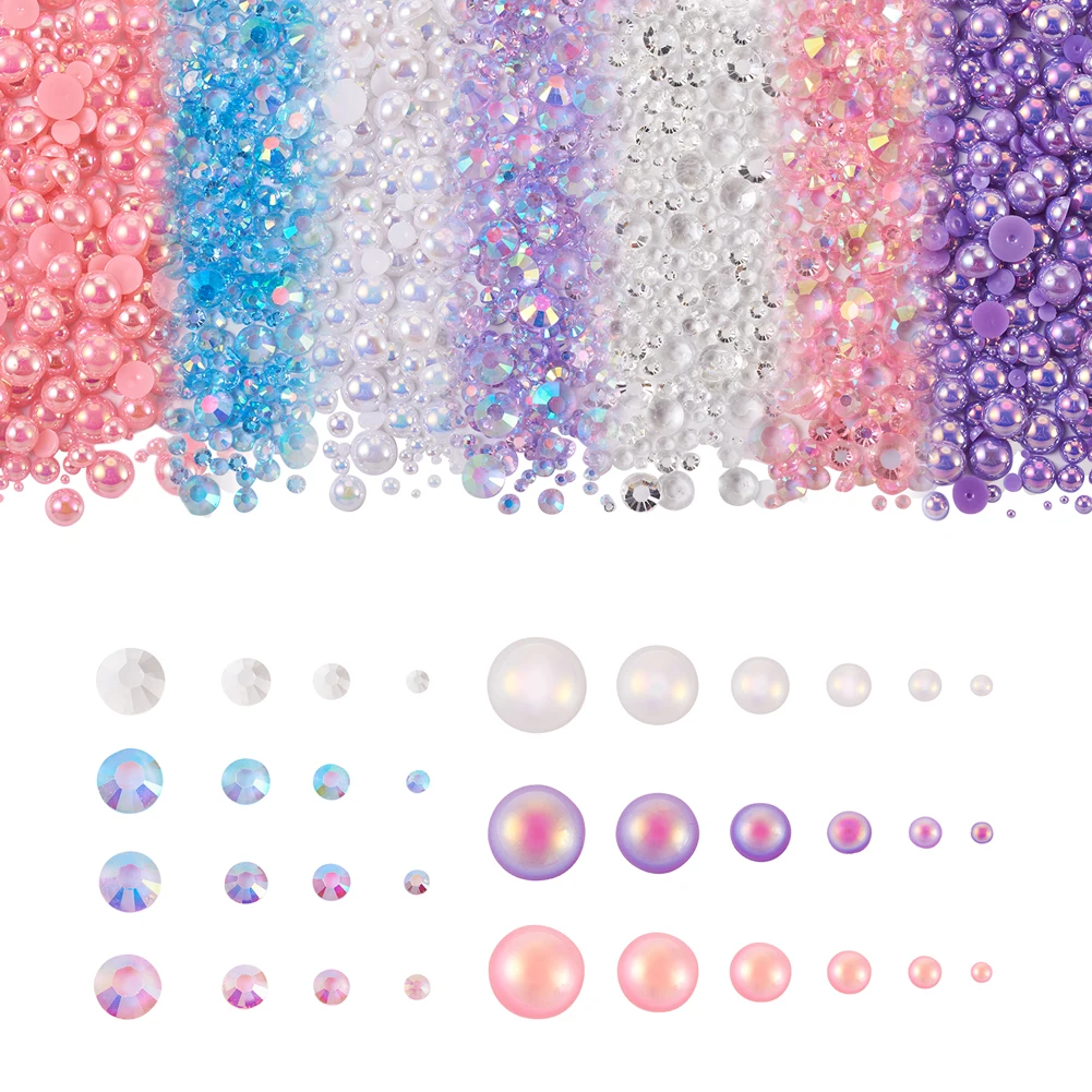 1 Bag Mix Flat Back Imitation Pearl Dome Resin Cabochons Rhinestone Tweezer Picker Pen for Nail Art Tumbler Craft Jewelry Making