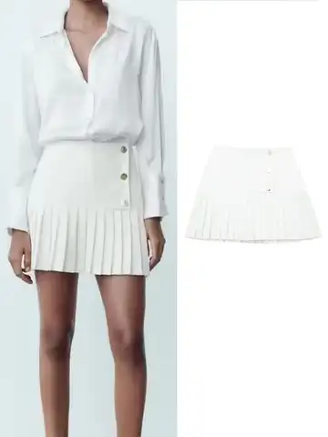 TRAF Sexy 2023 Summer Female A-Line Pleated Skirts Fashion Women Solid Folds Skirts High Waist Causal Mini Skirt